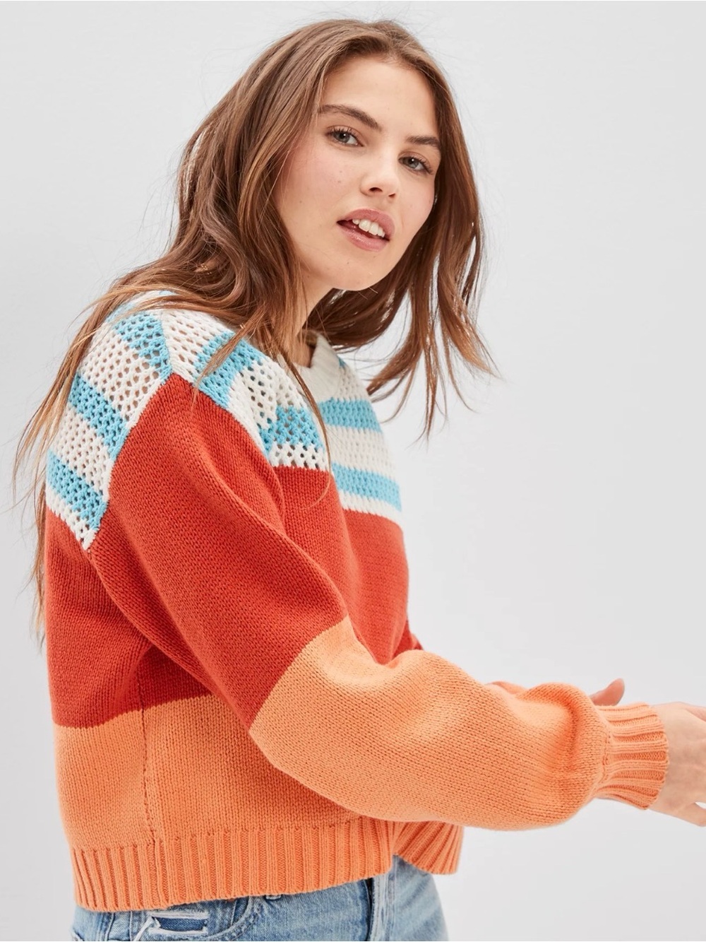 AE Striped Open Weave Sweater Soft Comfy Open Weave Sz large